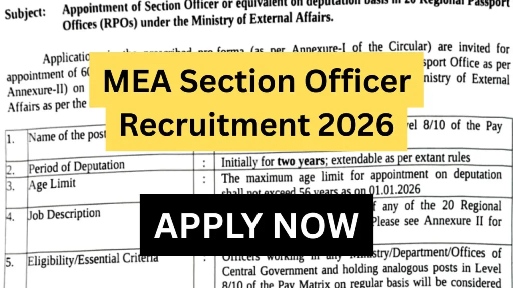 MEA Section Officer Recruitment 2026