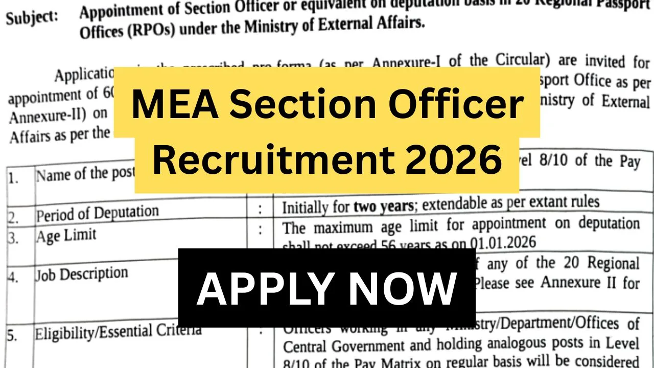 MEA Section Officer Recruitment 2026