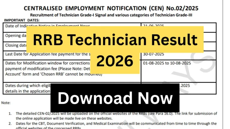 RRB Technician Result 2026